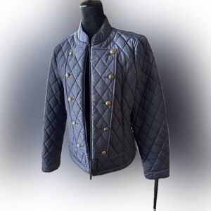 Tommy Hilfiger women’s sporty quilted jacket, navy multi, zip front. size L